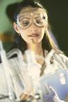 Female students wearing goggles