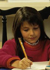 Young girl solving a problem