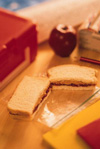 Lunchbox with sandwich and apple