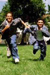 Boys running outside