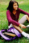 Student with backpack outside