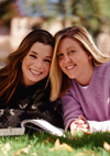 Students doing homework outside