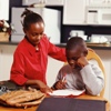 Two students working in a classroom