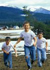 Boys running outside