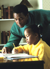 Father helping son with homework