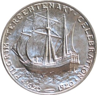 Mayflower on the Pilgrim Tercentary Coin