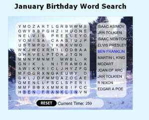 January birthday word search