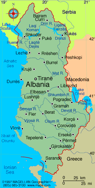 Albanien Regionen Karte