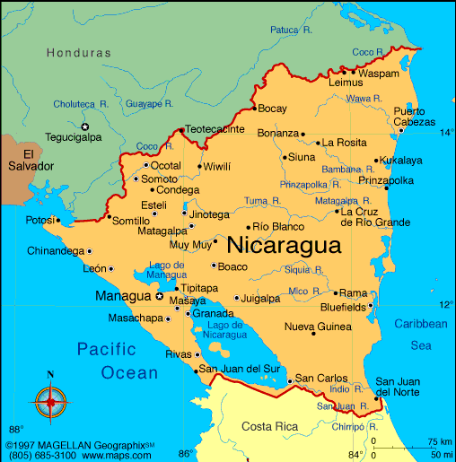 Image result for map of nicaragua