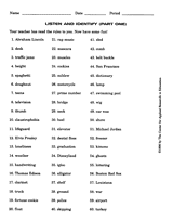 Listen and Identify Handout One