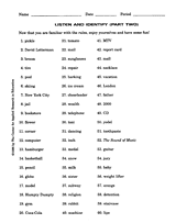 Listen and Identify Handout Two
