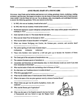 Anne Frank: Diary of a Young Girl -- Student Worksheet