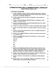 Literacy/Study Skills Observational Checklist -- Primary