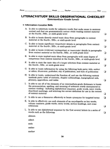 Literacy/Study Skills Observational Checklist -- Intermediate