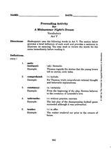 A Midsummer Night's Dream &ndash; Act V, Vocabulary