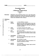 A Midsummer Night's Dream -- Act I, Vocabulary