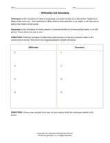 Assonance Worksheets for Elementary Students