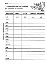 Animal Specific Vocabulary