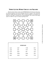 Three-Letter Word Circles and Squares