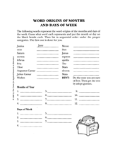 Word Origins of Months and Days of Week