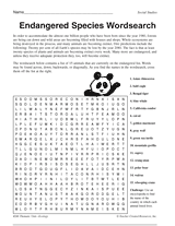 Endangered Species Wordsearch