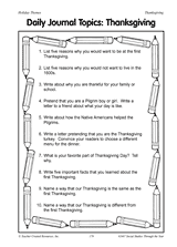 Daily Journal Topics: Thanksgiving