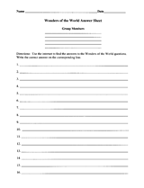 Wonders of the World Answer Sheet