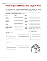 Word Origins of Months and Days of Week