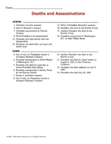 Deaths and Assassinations Crossword Puzzle