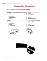 Presidential Occupations Crossword Puzzle