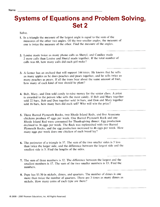 Systems of Equations and Problem Solving, Set 2