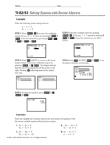 TI-82/83 Solving Systems with Inverse Matrices