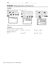TI-82/83 Using Logarithms and Exponents