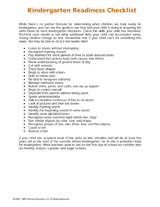 Kindergarten Readiness Checklist