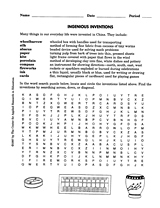 Chinese Inventions Word Search
