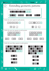 Extending Geometric Patterns - Math Practice Worksheet (Grade 2