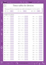 Times Tables for Division: Dividing by 2, 3, 4, 5, 6 & 10
