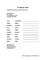 Rhyming Word Scramble and Answer Key