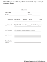 Note to the Teacher Form
