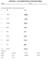 Nutrition -- Scrambled Words (Answer Key)