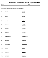 Nutrition -- Scrambled Words II (Answer Key)