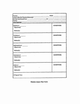 Weekly Lesson Plans Form - Classroom Management Printable (K-12