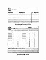 Administrative Assignment Incident Form & Administrative Duties Checklist