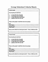 Group Selection Criteria Sheets