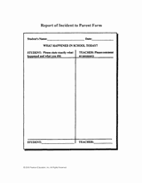 Report of Incident to Parent Form
