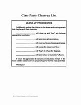 Class Party Cleanup List
