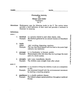 Romeo and Juliet &ndash; Vocabulary Act V