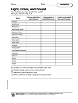 Light, Color, and Sound: Vocabulary