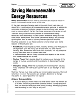 Science and Social Studies: Saving Nonrenewable Energy Resources