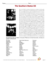 The Southern States Word Search